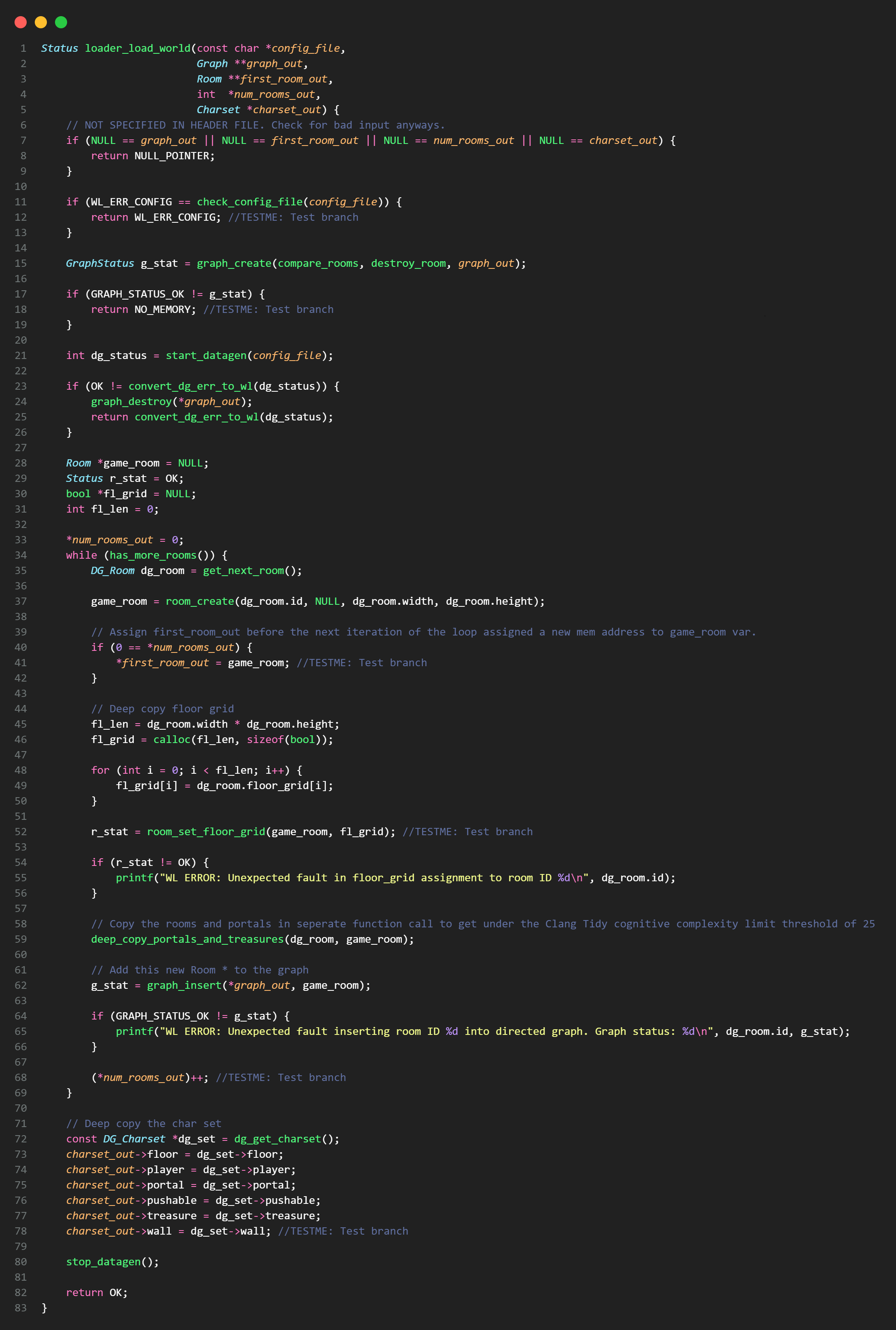 Screenshot of the source code for the function loader_load_world()