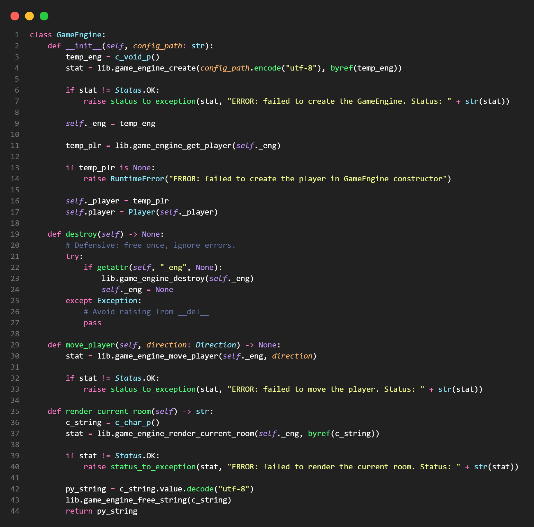 A screenshot of class GameEngine written in Python