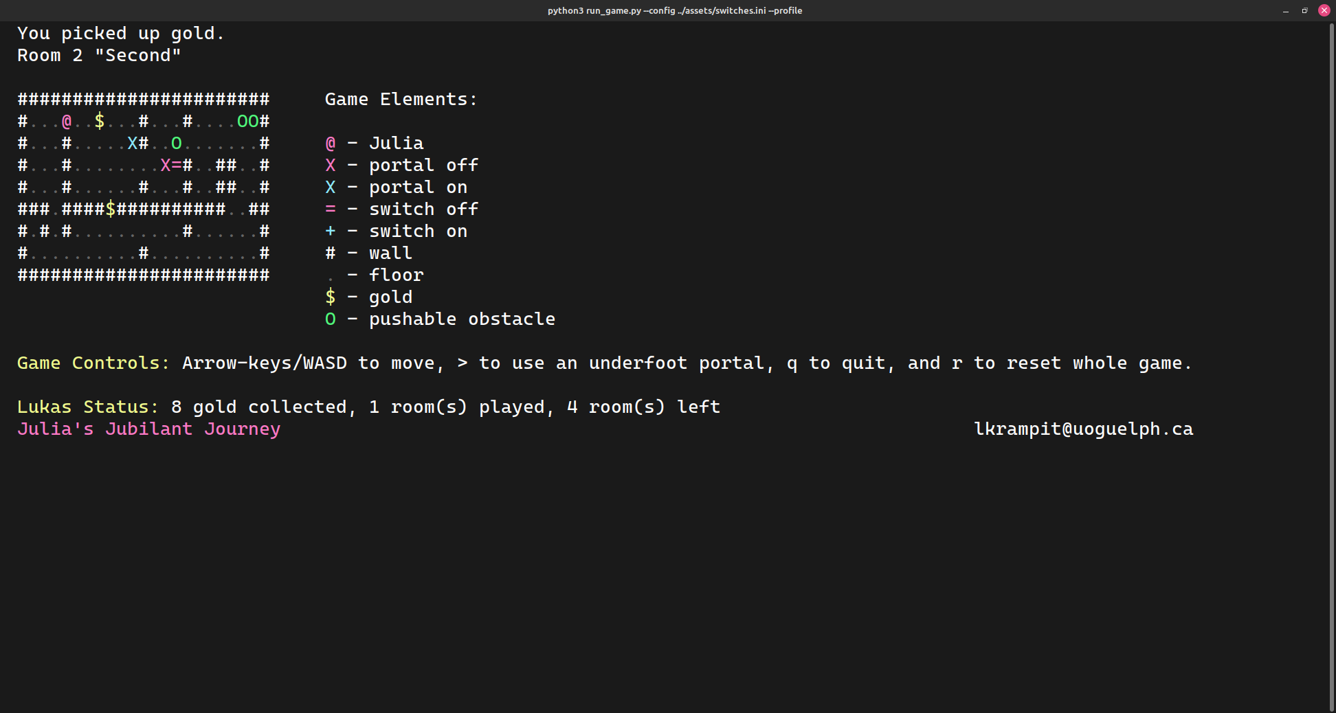 Screenshot of the game running with a typical config for the world.