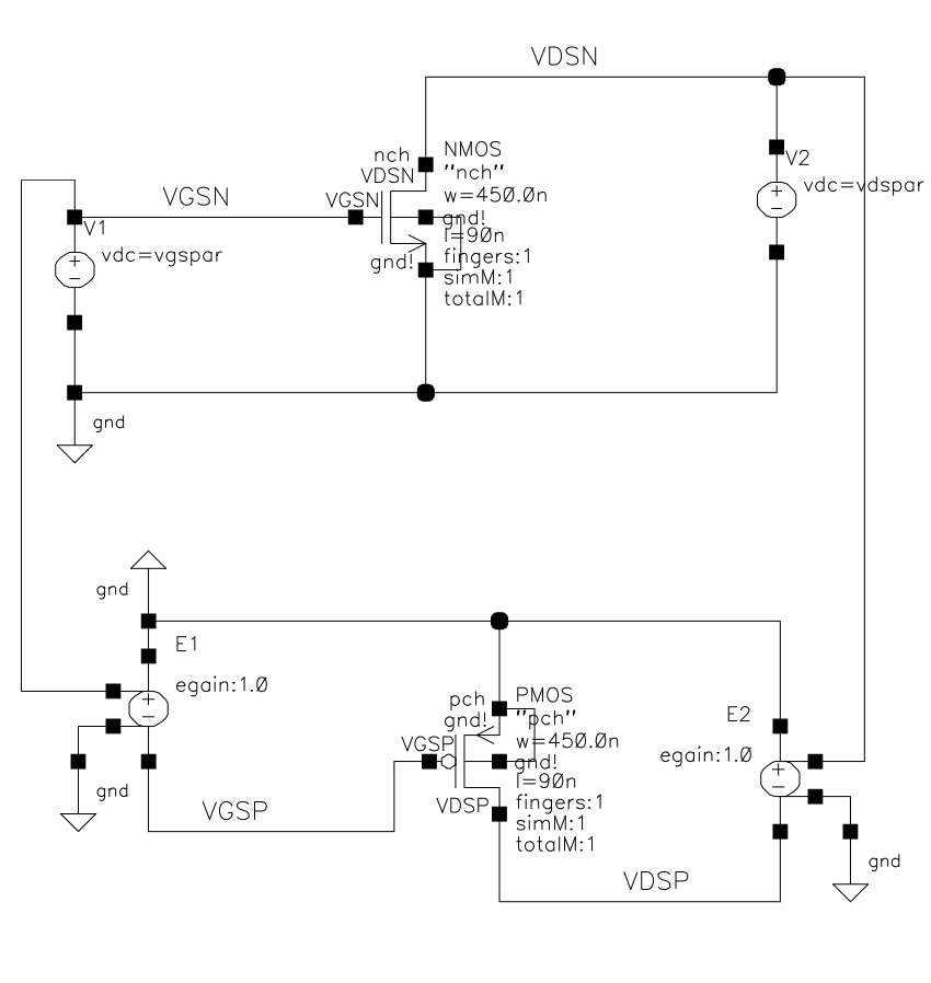 Schematic for NMOS and PMOS